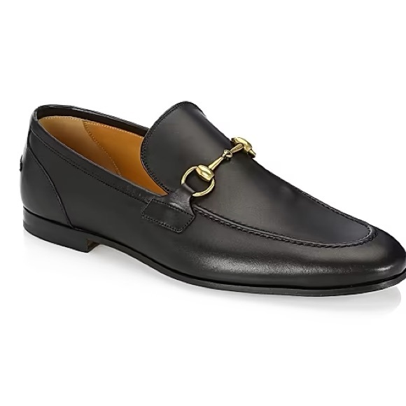 Gucci Shoes - Gucci Black Leather Loafers with Gold Buckle